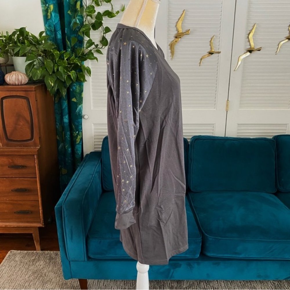 Umgee | Ash Gray Long Sleeve Raglan Sweatshirt Dress Winter Gold Star New Medium - Picture 6 of 14